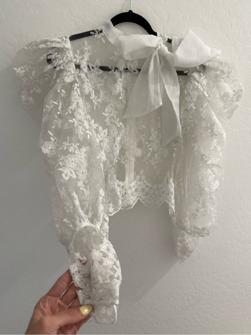 Vintage Coquette Puff Sleeve White Lace Bow Romantic CottageCore Blouse